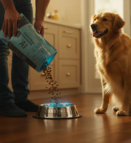 dog with food made with AI