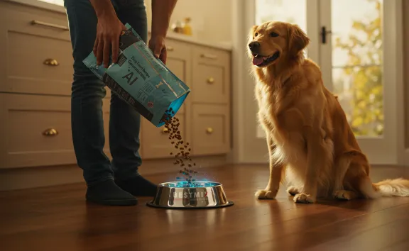 dog with food made with AI