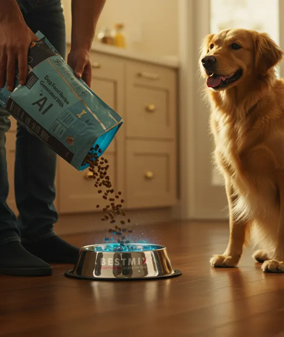 dog with food made with AI