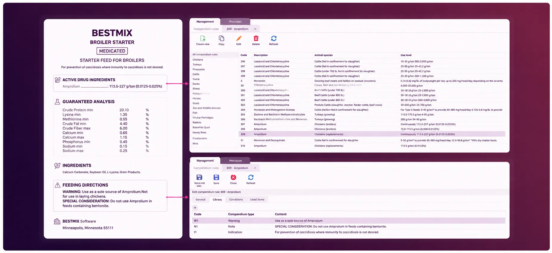 feed recipe managment software screenshot