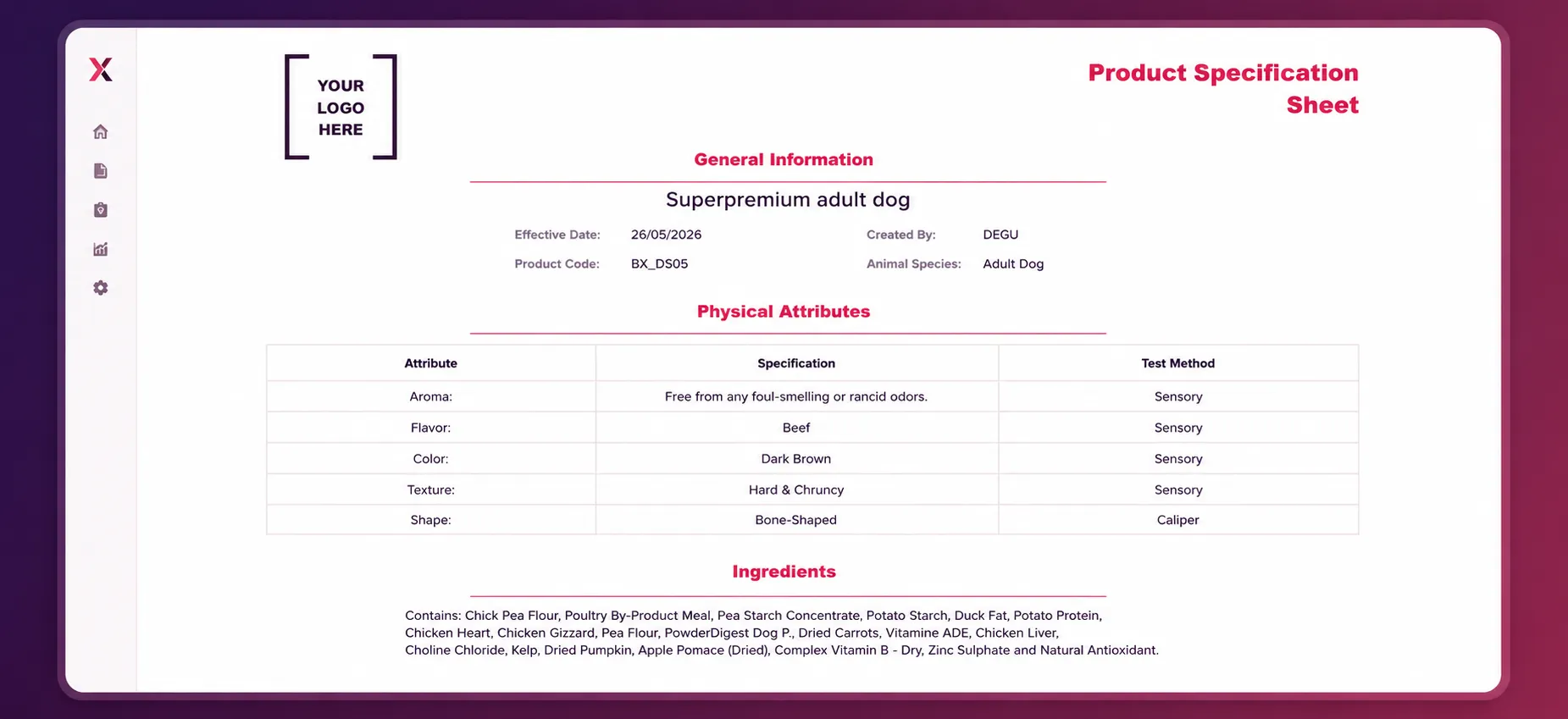 recipe management pet food
